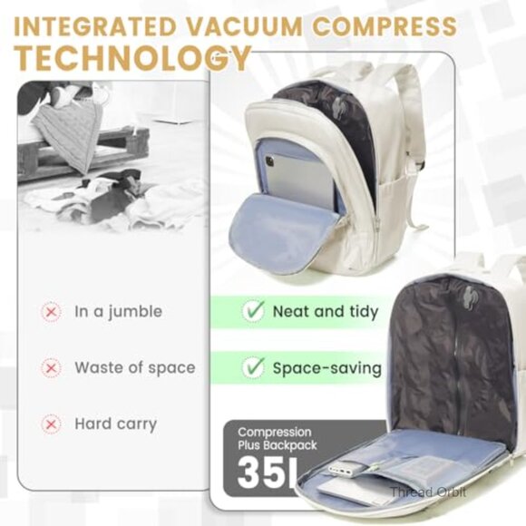 Vacuum Compression Backpack with Pump, 18x14x8 Inch Carry-On, Waterproof Laptop main image 4